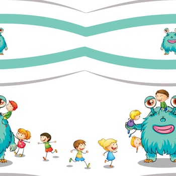 illustration of a kids and monster on a white background
