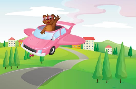 illustration of an otter in a car on road