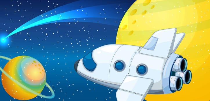 illustration of a space shuttle in universe and saturn