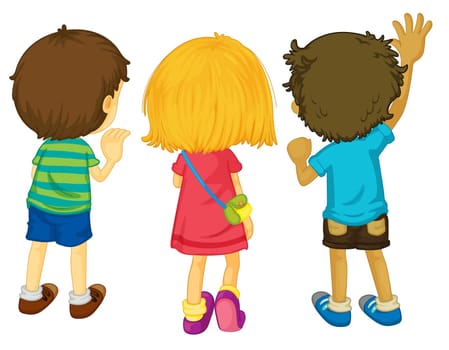 Illustration of 3 kids with backs facing