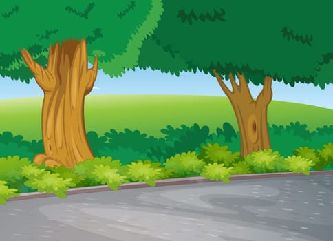 illustration of tree beside road in a beautiful nature