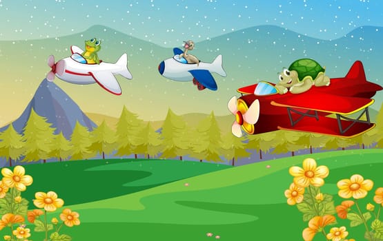 illustration of a animals flying  air plane