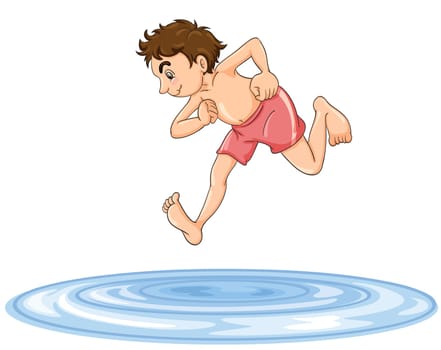 illustration of a boy diving into water on a white background