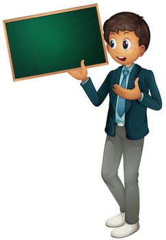 Illustration of a tyoung man holding sign