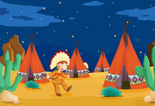 illustration of a tent house and a kid