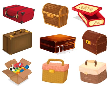 A collection of various bags and boxes