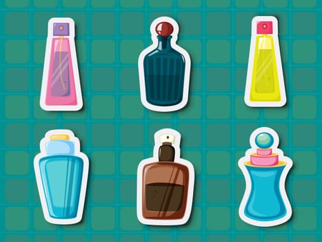 Collection of perfume bottles in sticker style