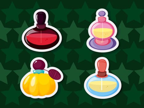 Collection of perfume bottles in sticker style