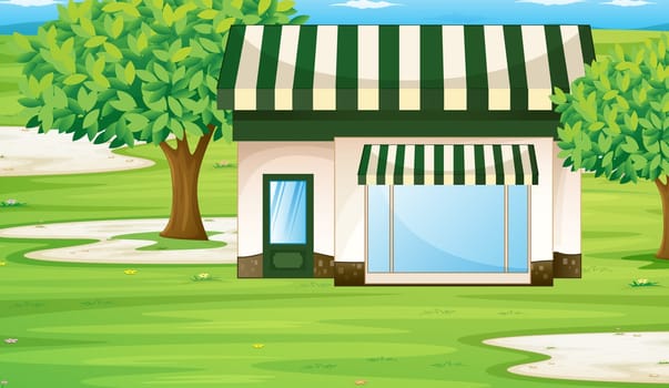 illustration of a tent house on the green grass