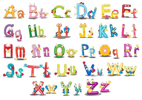 Illustration of Alphabet characters on white
