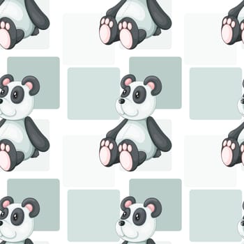 detailed illustration of panda on grey square patches