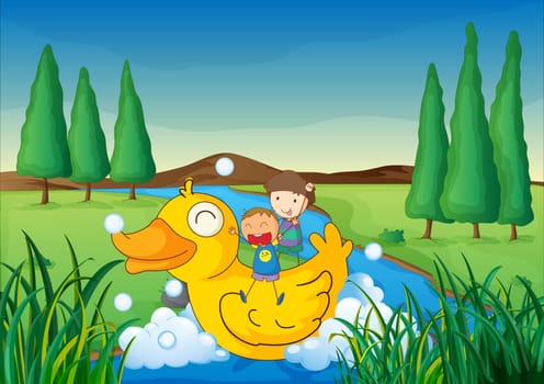 illustration of kids sitting in a duckboat