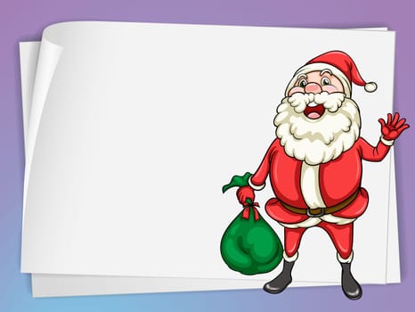 illustration of paper sheets and santa claus on a green background