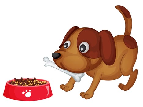 Illustration of a dog about to eat dinner