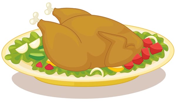 Illustration of roast chicken dinner
