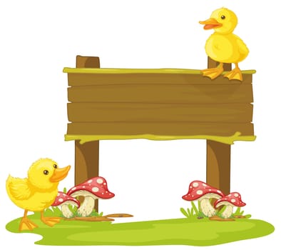 illustration of a board and duck on a white background
