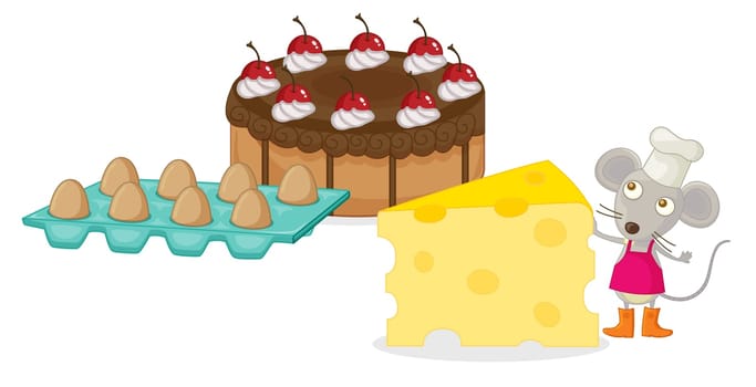 an illustration of a cheese cake and some ingredients
