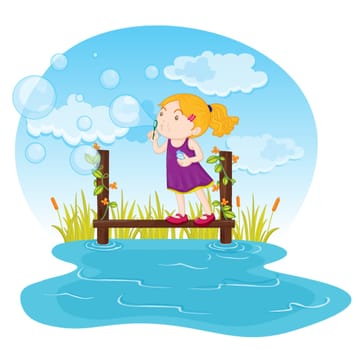 illustration of a girl blowing bubbles