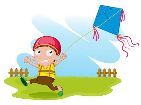 illustration of a boy with kite on white