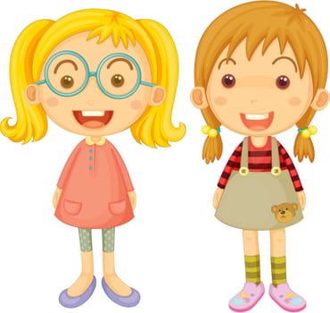 Illustration of two girls on a white background