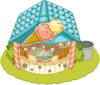 Illustration of an icecream parlour on white background