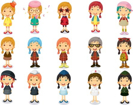 Illustration of Group of Girls Showing Differnt Designations on white background