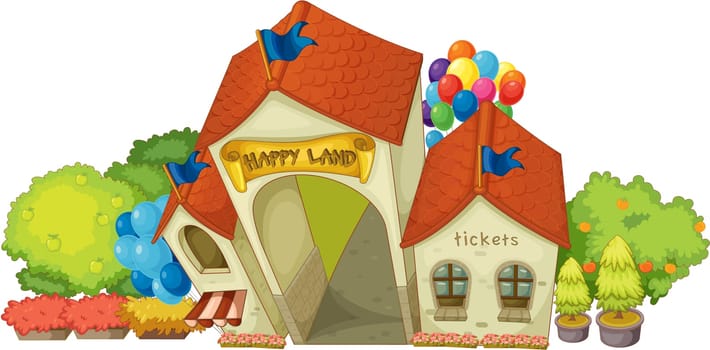 Illustration of happy land building on white background