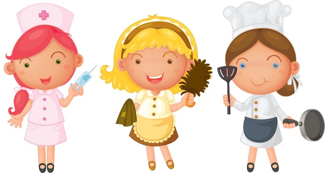 Illustration of Three Girls on white background