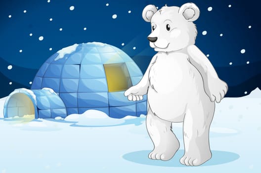 illustrtion of a polar bear and igloo