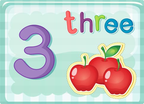 Illustrated flash card showing the number 3