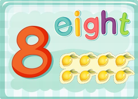 Illustrated flash card showing the number 8