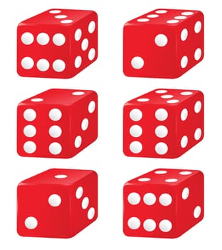 illustration of six dice on a white background
