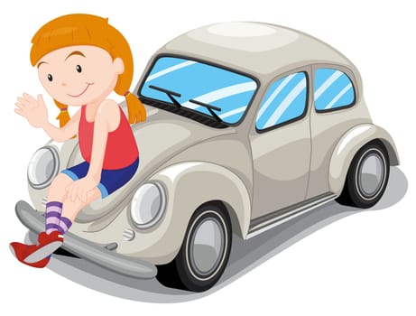 illustration of a girl and car on a white background