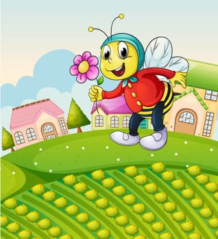 illustration of a bee on a green landscape