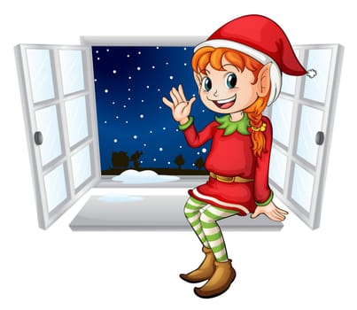 Illustration of an elf in a window