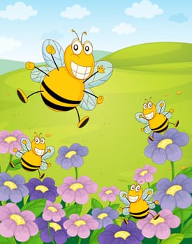 Illustration of bee with flowers