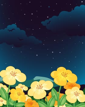 Illustration of flowers at night