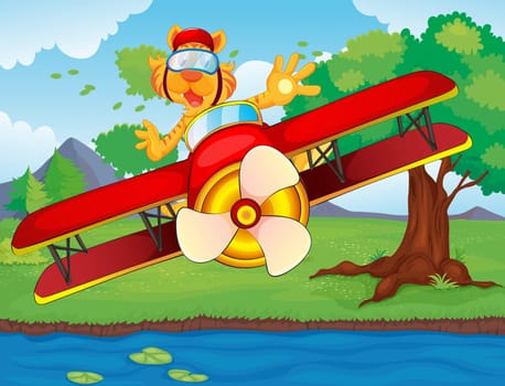 Illustration of a tiger in a plane