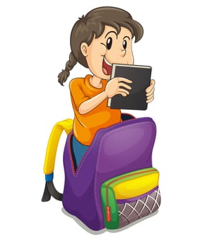 illustration of a girl in the school bag on a white background