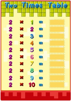 Worksheet of the 2 times tables