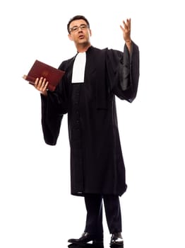 one caucasian lawyer man pleading in studio isolated on white background