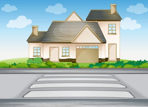illustration of a house and zebra crossing on a road