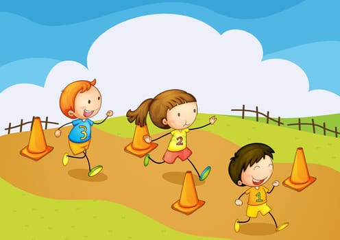 illustration of a kids running in nature