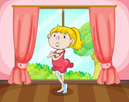illustration of a girl in room near window