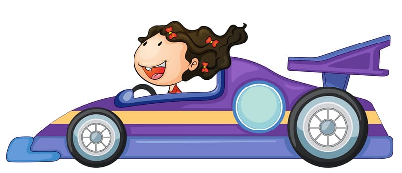 illustration of a girl driving a car on white