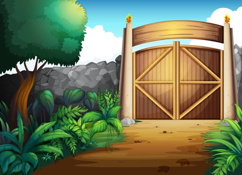 illustration of a gate in a beautiful nature