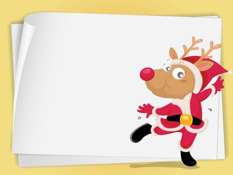 illustration of reindeer and paper sheets on a white