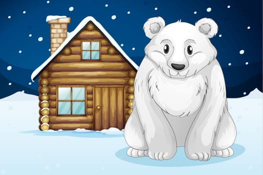 illustration of a polar bear infron of house
