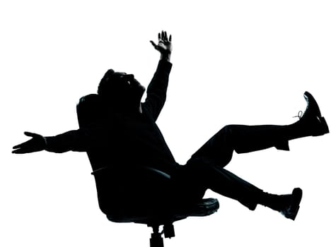 one caucasian business man happy joy  silhouette Full length in studio isolated on white background