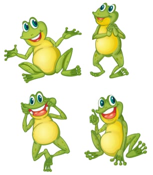 Illustraiton of green frogs on white